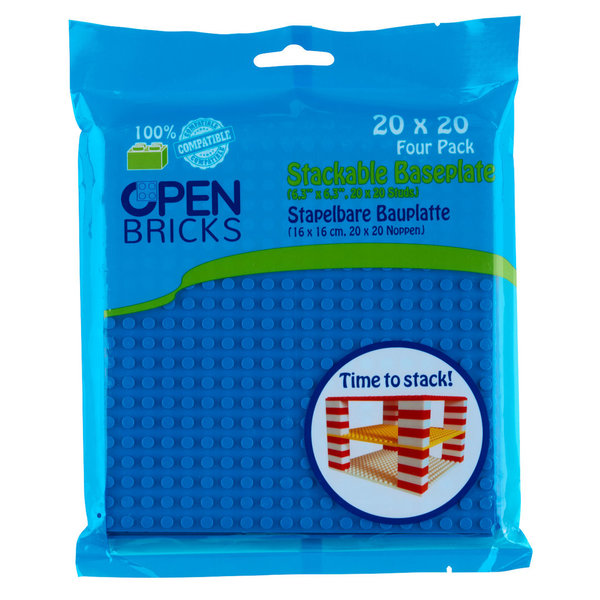 Open Bricks OB-P20BL - Stackable Baseplate 20 x 20 Noppen 4er Pack - Blue