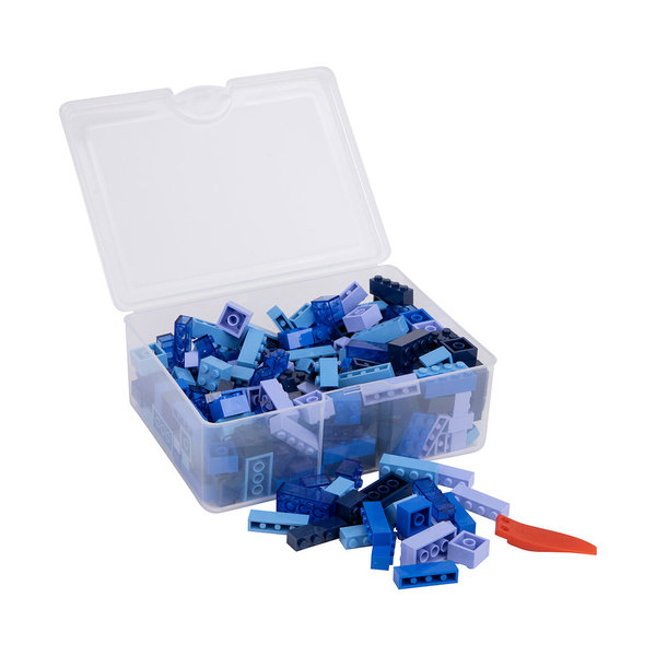 Q-Bricks Teilebox - 300 Klemmbausteine - Blaumischung
